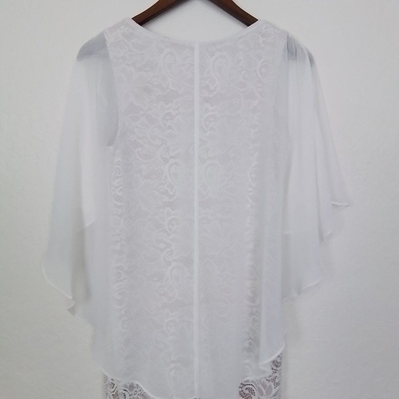 Glamour Nights White Size 6 Round Neck Lace Side Slit Midi Dress Flutter Sleeve - Picture 8 of 13